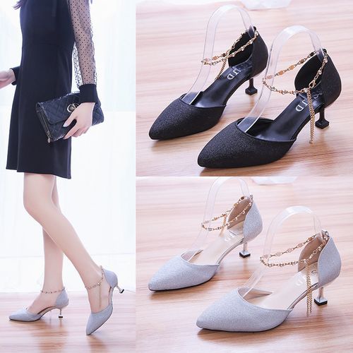 33-43码 大码女鞋41脚宽脚胖mm2021新款一字扣矮跟细跟高跟鞋42