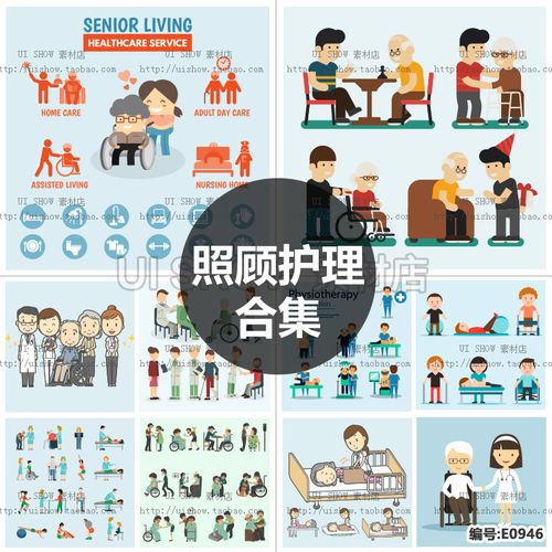 卡通人物照顾护理康复 爱护老人养老敬老院宣传设计矢量图素材