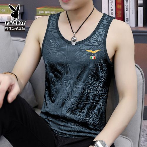 花花公子夏季2022新款冰丝背心男士无袖坎肩薄款修身男生潮流外穿