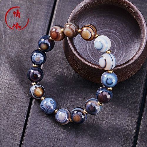 天然密纹缠丝玛瑙算盘珠手串 多线蓝沁药师佛珠手串 蓝沁药师玛瑙手串