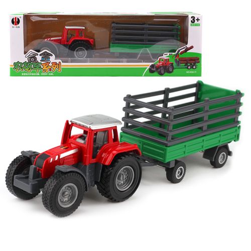 凯迪威复古拖拉机模型儿童玩具车1:18合金工程车拖拉机带车斗 华一