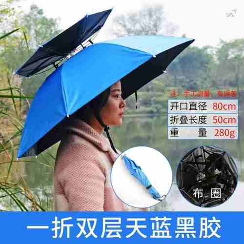 高档钓鱼太阳伞头戴式遮阳伞头伞帽防雨防晒折叠头顶雨伞户外垂钓