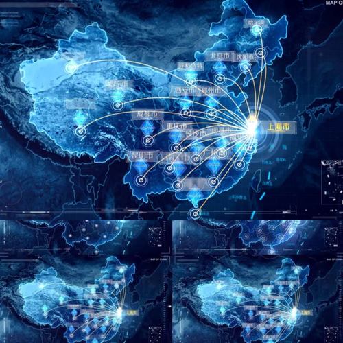 上海市地图辐射全国科技定位覆盖全国光线辐射业务分布区位ae模板