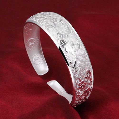 银手镯s9999银饰手镯女款足银梅花百鸟开口时尚银饰流行饰品