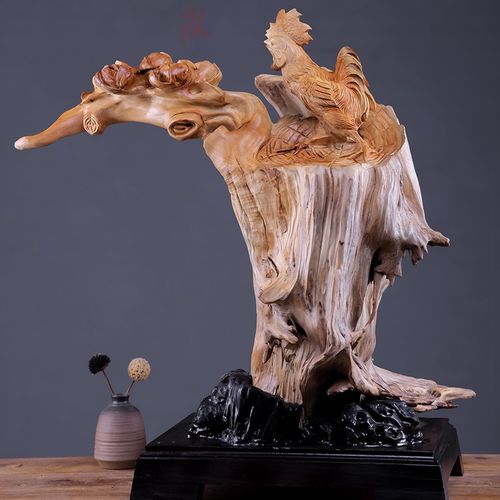 泓忆【大吉大利】太行崖柏老料手作雕刻工艺品根雕摆件木雕收藏品