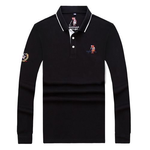 国际品牌保罗男装长袖翻领t恤骑士polo体恤衫有领带领上衣服大码秋季t