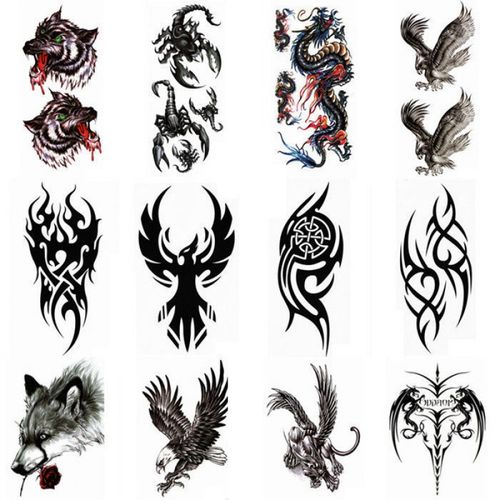 防水持久纹身贴 霸气男过肩龙滴血狼头胸口花臂逼真图腾刺青贴纸 1份
