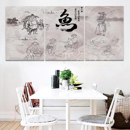 水煮鱼酸菜鱼挂画纸包鱼烤鱼石锅鱼火锅饭店墙面装饰画鱼文化壁画