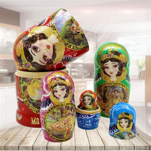 烤漆纯手工公主俄罗斯套娃7层娃娃白雪木制手工艺品礼物玩具摆件