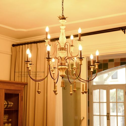 【美灯集】吊灯复古北欧美式乡村实木做旧客厅挑高楼梯间.