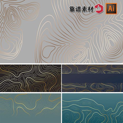 轻奢金色线条等高线螺旋曲线背景装饰画ai矢量设计素材