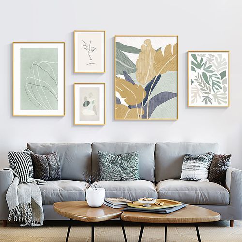 现代简约客厅装饰画沙发背景墙挂画北欧风小清新创意植物组合壁画