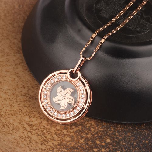 香港澳门新款时来运转风车吊坠流行潮流玫瑰金镶钻紫荆花项链