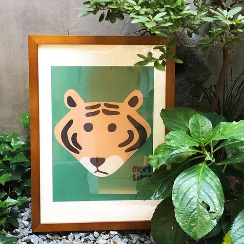 彩色动物简笔画狮子老虎熊黑豹装饰画儿童房摆台可免钉墙挂ins