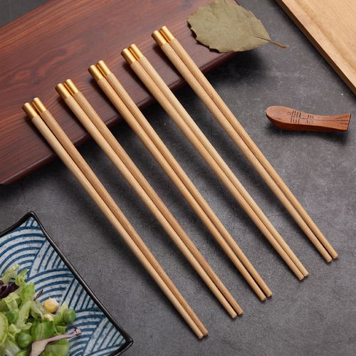 芸香木筷子家用10双装天然实木无漆无蜡红木圆头福木质防滑精致