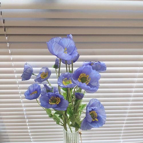 仿真花虞美人深蓝色罂粟花植绒假花家居摆件装饰软装道具精美插花