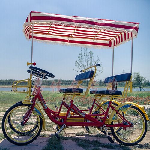 多人旅游观光自行车四轮景区四人骑观光脚踏车多人力自行车 红色高配