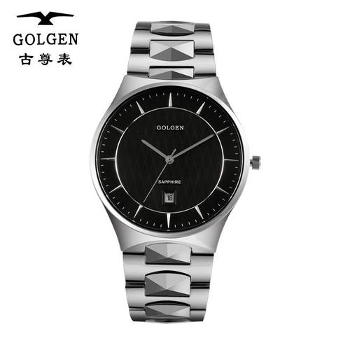 正品golgen古尊手表男士超薄石英表男表钢带品质腕表防水8088m
