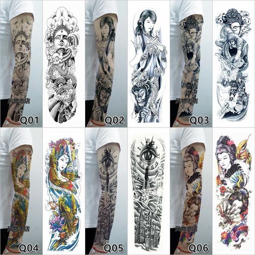 全暗半图案纹身黑手臂花防水一圈鲤鱼持久贴臂臂鱼男士系臂