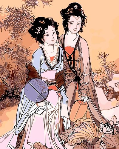 diy数字油画  古风仕女淡彩手工丙烯填色减压手绘装饰画 唐朝美女