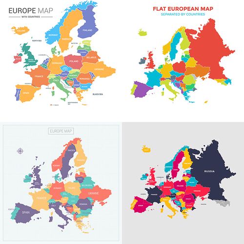 彩色欧洲地图ai矢量素材 欧洲简单国家分布图 非实物图 设计素材