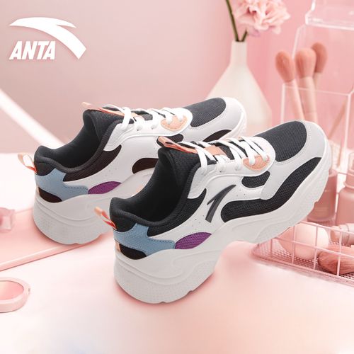 安踏跑步鞋女鞋官网2022春夏季新款网面厚底潮流轻便老爹鞋运动鞋