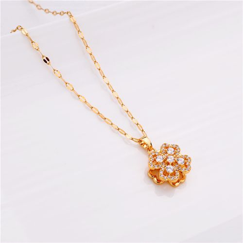 时来运转可旋转四叶草项链女微镶合成锆石时尚网红锁骨链 白钻