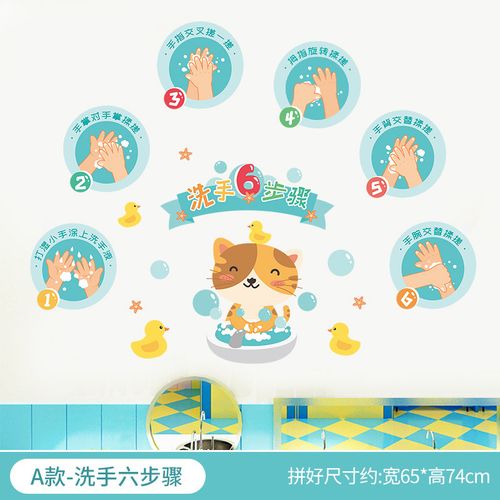 七步洗手法墙贴卡通儿童七步洗手法贴纸小学幼儿园墙面装饰卫生间防水