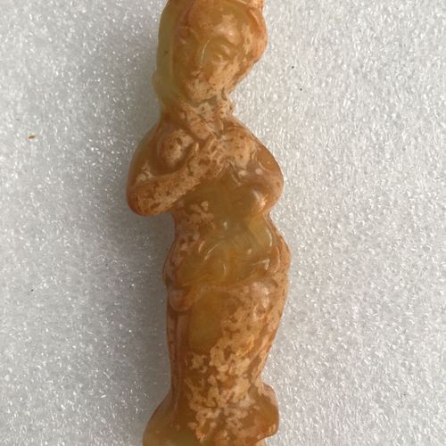 古玩老玉吹笛美女岫玉玉人摆件