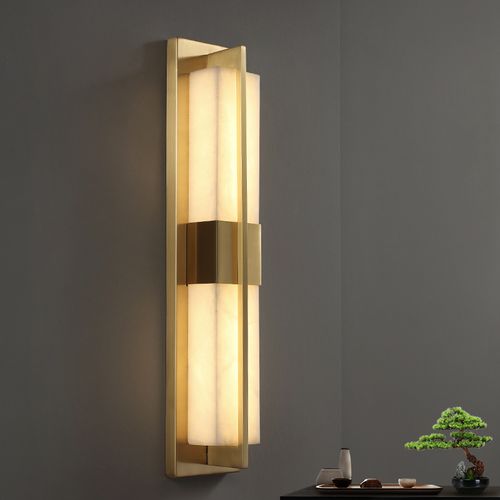 新中式云石壁灯2022新款长方形客厅背景墙壁灯全铜简约卧室床头灯