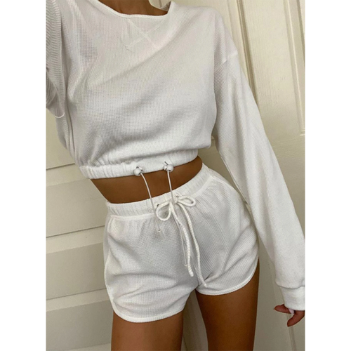 澳洲单princess polly透气华夫格高腰抽绳休闲运动短款裤子阔腿裤