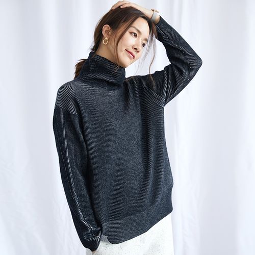 [现货]高领羊毛衫女2020秋新款女装复古不规则设计针织衫厚毛衣女