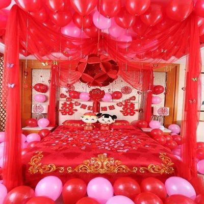 中式紫色卧室婚床娘家结婚装饰婚房布置女男方新房新款天花板绢