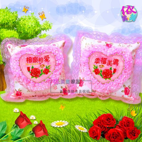 y十字绣抱枕心形5d印花蕾丝枕头套粉色汽车桃心枕情侣