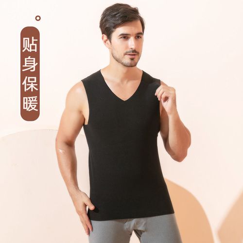 新品双色ab面无痕保暖德绒背心男秋冬季加绒加厚双面绒磨毛发热内