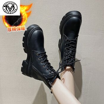 华伦天奴·奥兰迪真皮马丁靴女2021秋冬新款英伦风百搭系带厚底圆头侧