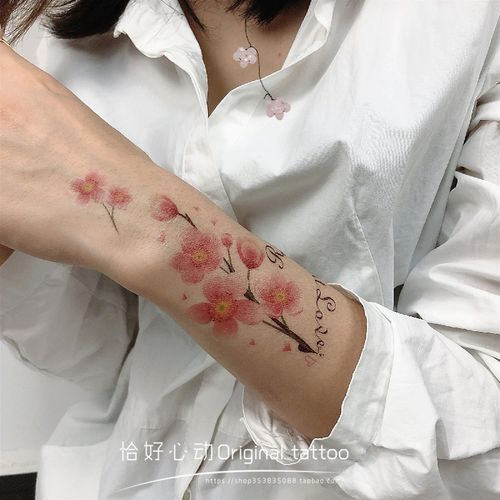 小清新桃花樱花纹身贴 ins风防水女持久仙女胸口手臂网红性感贴纸