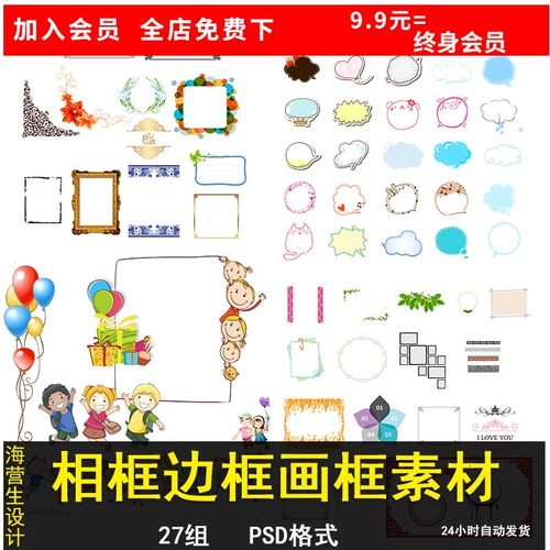 儿童可爱卡通对话框古典复古画框相框边框家居装饰psd