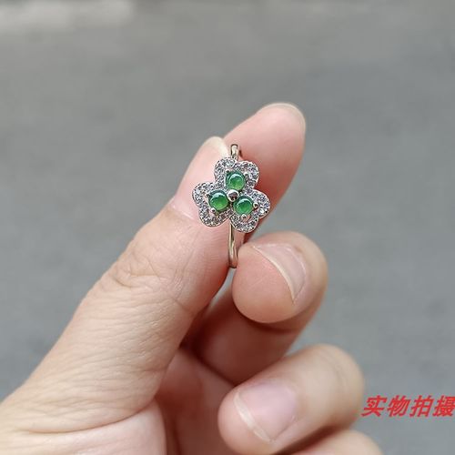 缅甸一手货源天然a翡翠戒指冰种绿小蛋面女款925银镶嵌天然玉指环