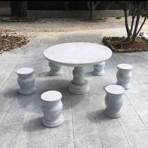 高档石桌石凳天然花岗岩别墅庭院户外圆形桌子家用茶台大理石桌椅