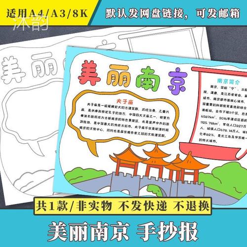 美丽南京手抄报小学生手绘涂色描线填色黑白线稿空白电子小报模板