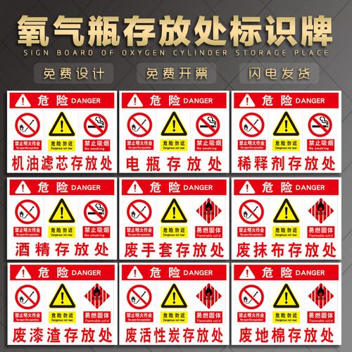 氧气瓶存放处标识牌 氢氮空二氧化碳压缩乙炔油漆气点工厂消防安全