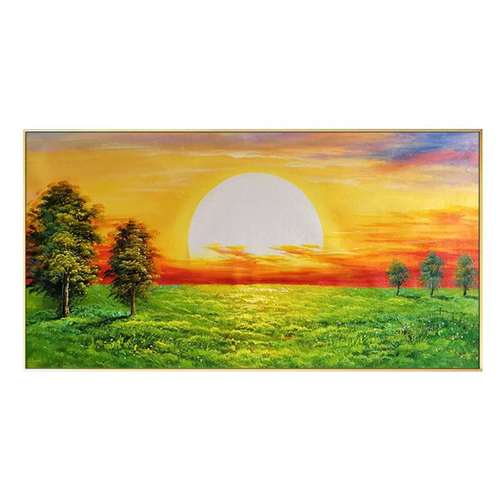 高档日出太阳草原风景油画客厅玄关装饰画手绘大尺寸壁画餐厅床头