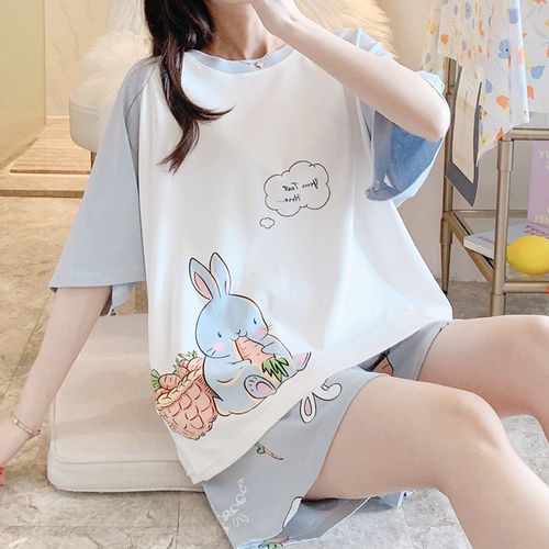 【新品】女式睡衣春夏款初高中学生可爱韩版休闲宽松睡裤女生夏季纯棉