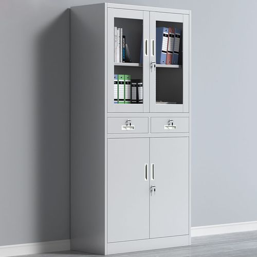 二斗文件柜铁皮柜家用抽屉柜档案资料柜带锁储物柜二抽玻璃门书柜