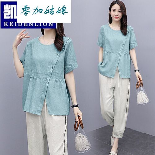 素订原创棉麻套装女年夏季新款女装洋气减龄显瘦时尚气质休闲文艺两