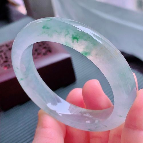 54冰飘花缅甸天然翡翠a货珠宝玉石冰糯种满绿玉手镯子妈妈款手镯