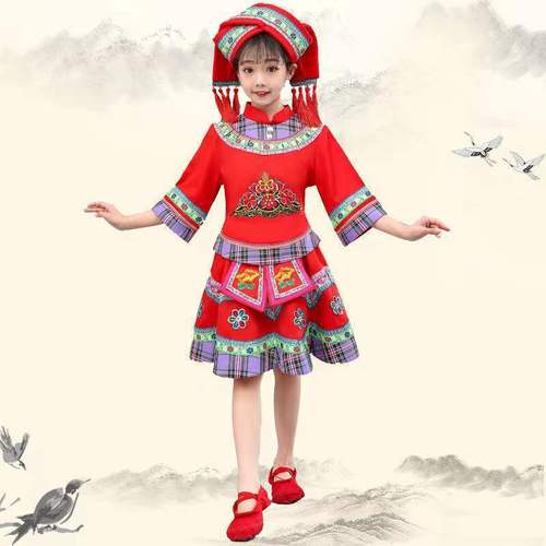 洛童欧壮族服装儿童广西壮族三月三儿童民族表演服装女童少数民族