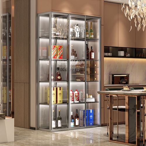 玻璃门红酒柜可定制靠墙轻奢金属酒水柜现代简约客厅餐边柜餐厅柜