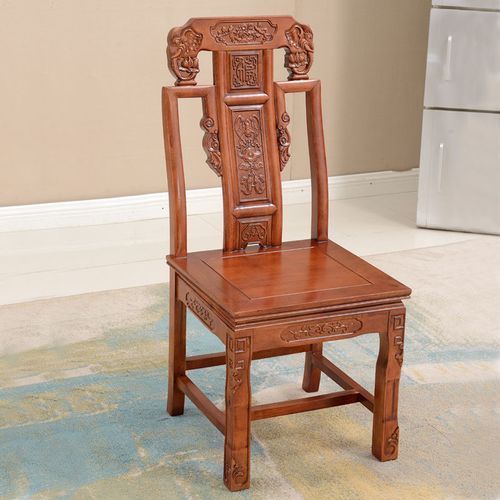 全实木餐椅中式靠背象头椅凳家用酒店饭店明清仿古雕花餐桌椅凳子